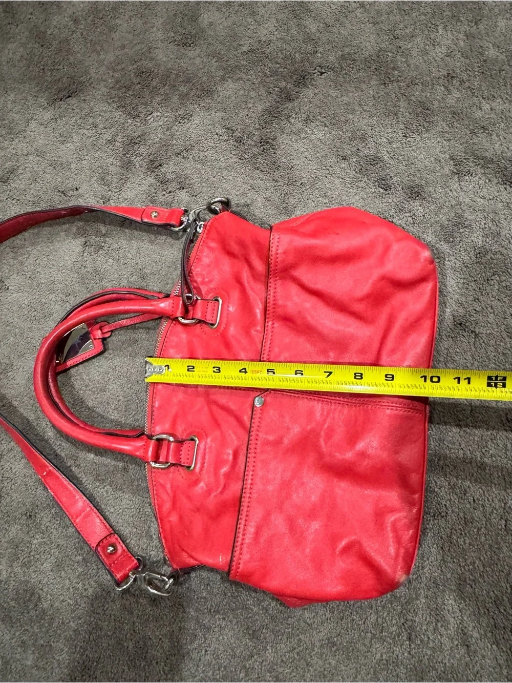 Tignanello Red Satchel Shoulder Bag Multi-Pocket Striped Lining